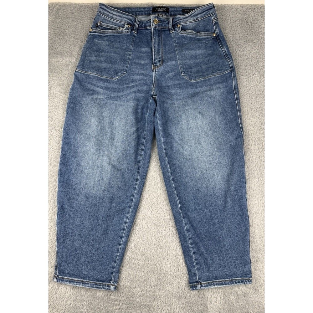 Judy Blue Barrel Fit Jeans Womens 16W High Rise Cropped Stretch Denim Blue Soft